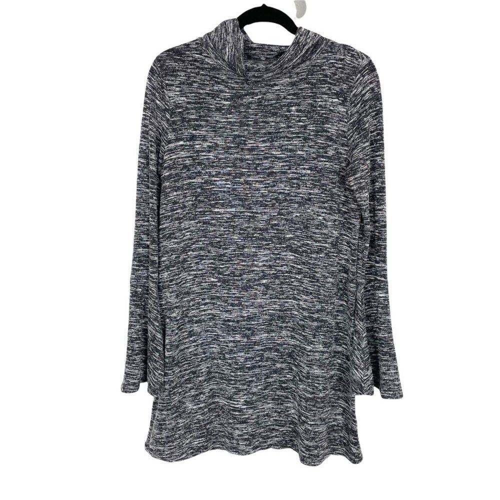 Aakaa Woman's Sz L Marled Gray Long Flared Bell Sleeve Mock Neck Sweater Dress